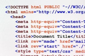 Web page HTML source code with document title, metadata description.